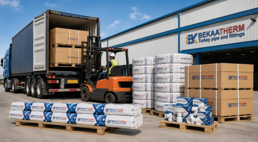 Container loading of Bekaatherm PPR pipe and fittings for export