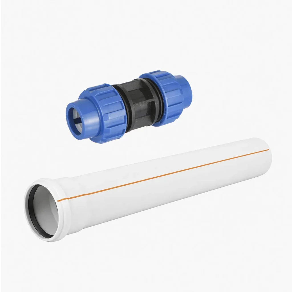 Bekaatherm HDPE pipe with PP compression fittings, and UPVC drainage system