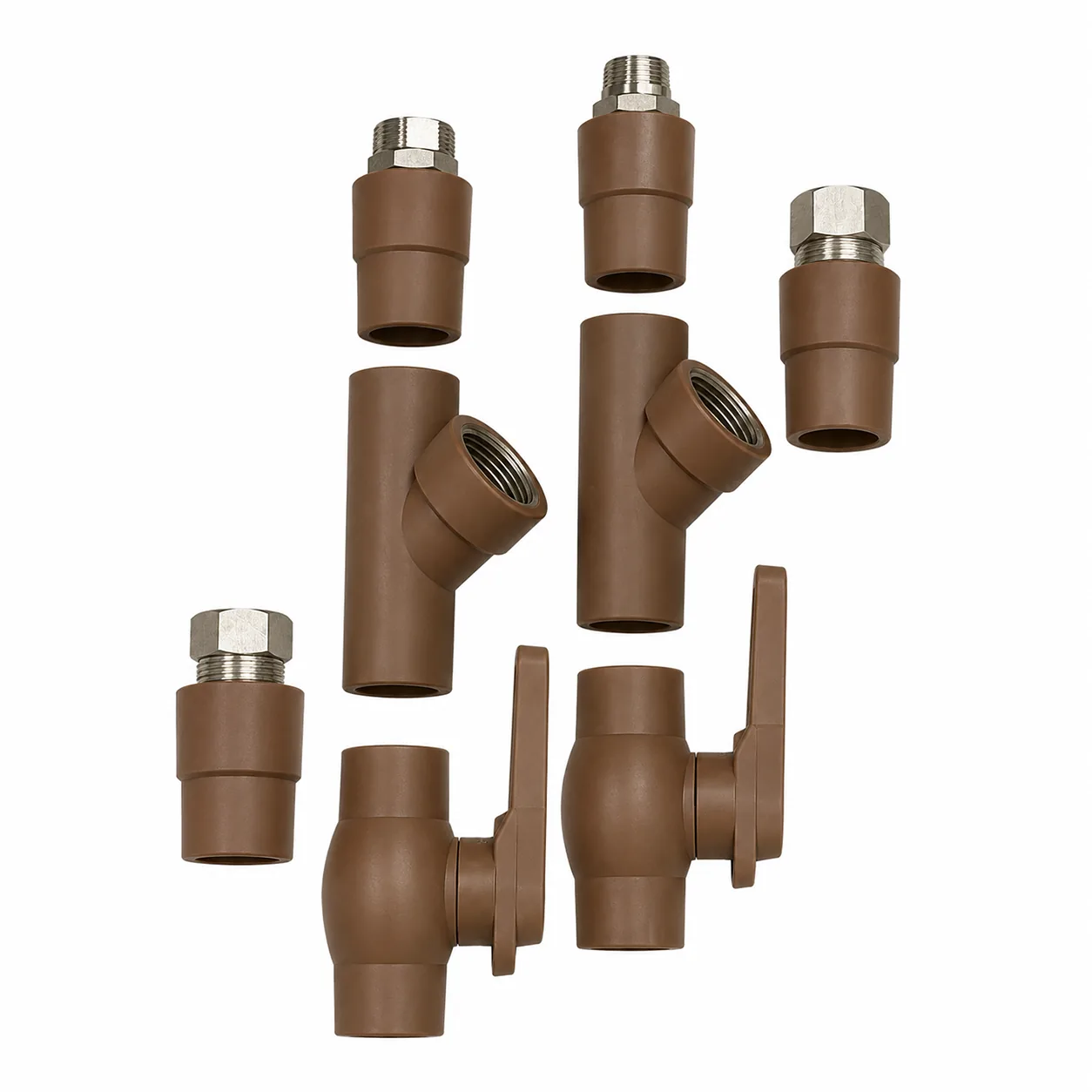 Coffee PPR system, pipe, fittings and valves matched