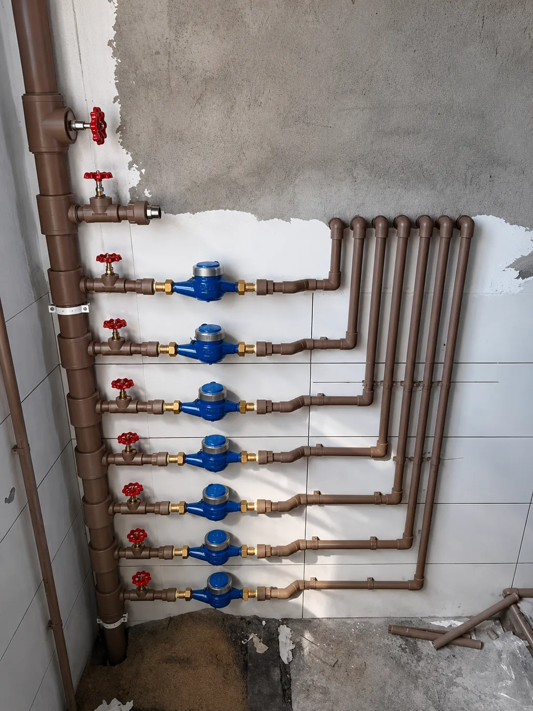 Multi-port manifold feeding underfloor heating loops