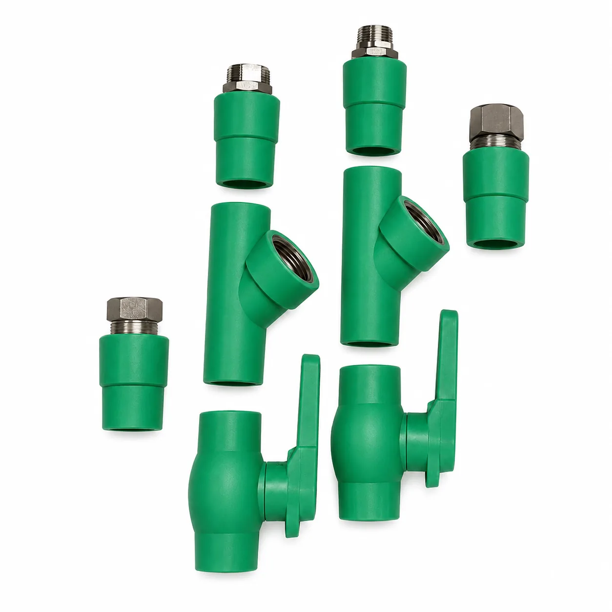 White PPR system, pipe, fittings and valves matched
