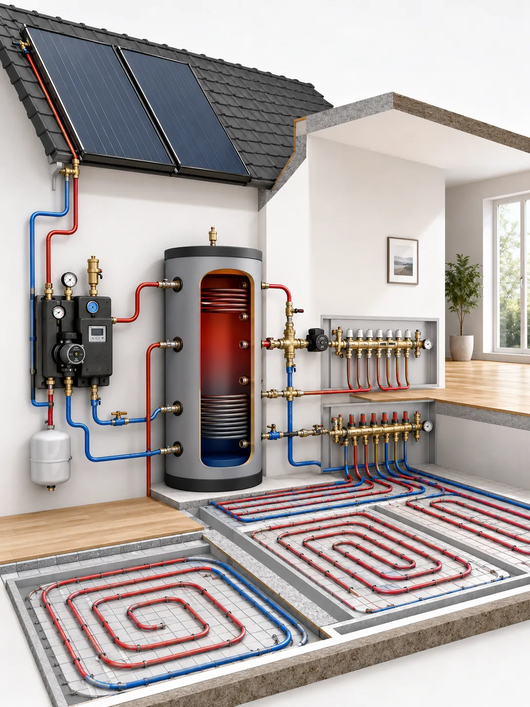 Matched PPR heating system: pipe, manifold, radiator valves and solar set