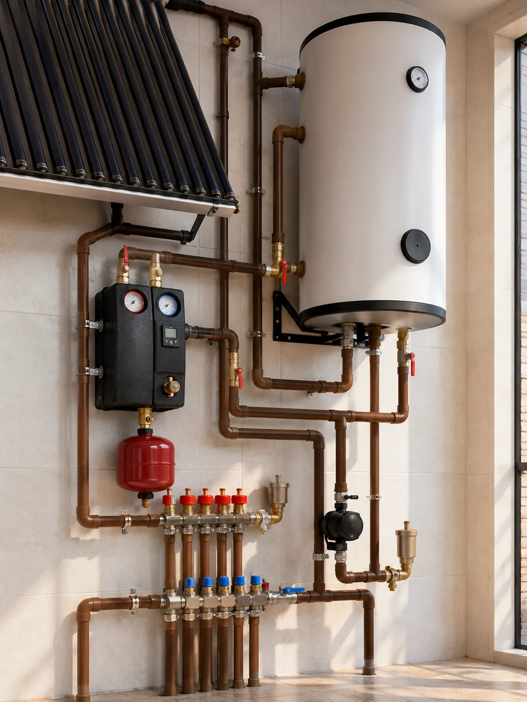 PPR pipe on a ceiling-routed hot-water heating circuit