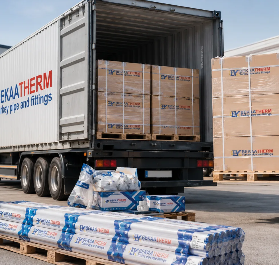 Drainage pipe and fittings loaded into an export container