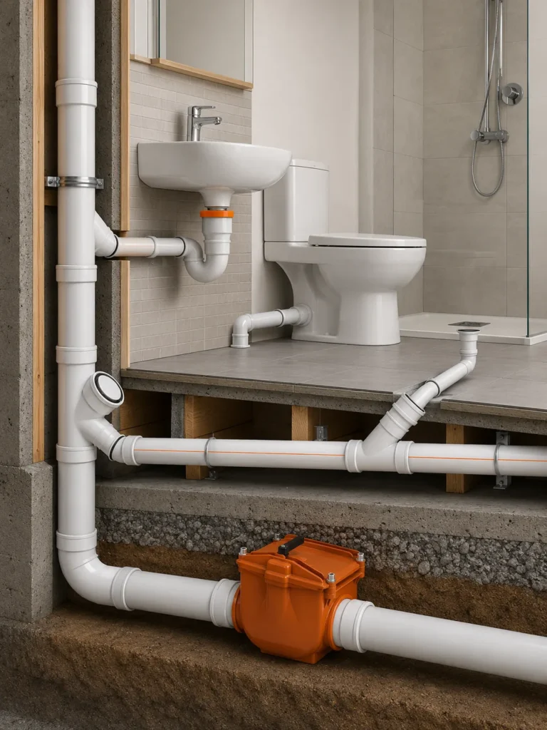 UPVC floor drain and trap detail, illustrative placeholder