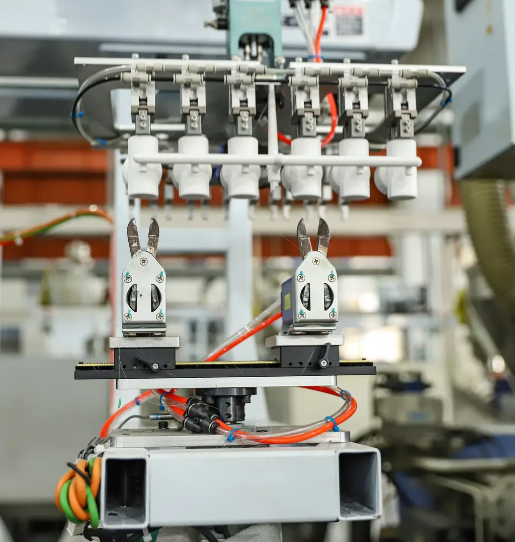 Automated take-out arm lifting moulded parts from an injection moulding machine